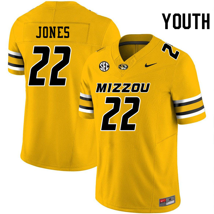 Youth #22 Tavorus Jones Missouri Tigers College Football Jerseys Stitched-Gold